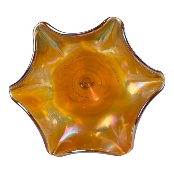 Vintage Fenton Carnival Glass Marigold Ruffled Edge Compote - Frosted Base - 6” - Picture 4 of 7